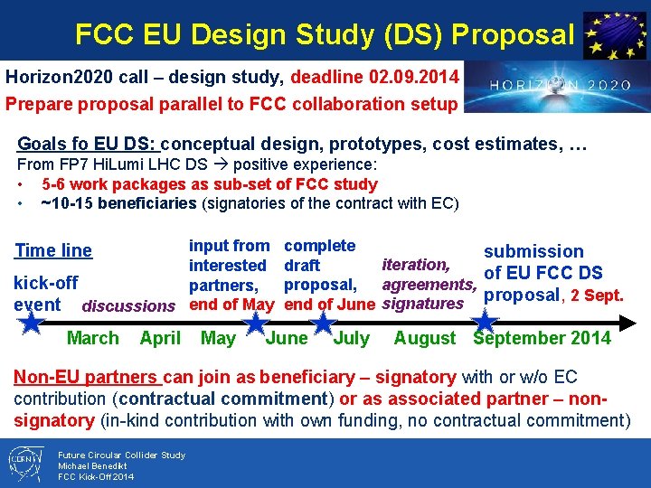 FCC EU Design Study (DS) Proposal Horizon 2020 call – design study, deadline 02.