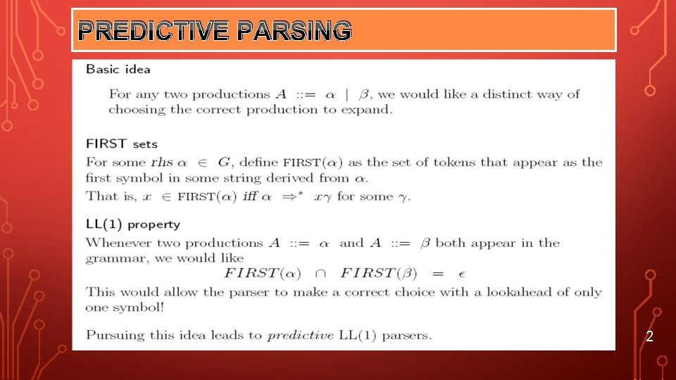 PREDICTIVE PARSING 2 