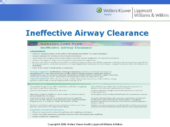 Ineffective Airway Clearance Copyright © 2009 Wolters Kluwer Health | Lippincott Williams & Wilkins