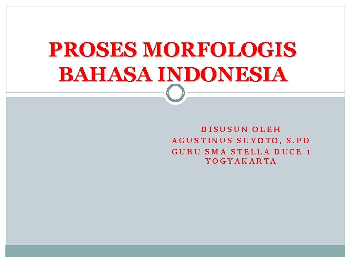 PROSES MORFOLOGIS BAHASA INDONESIA DISUSUN OLEH AGUSTINUS SUYOTO, S. PD GURU SMA STELLA DUCE