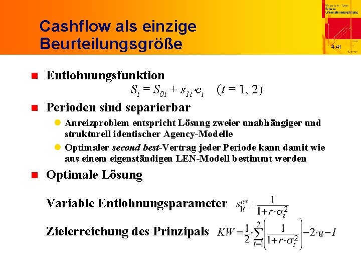 Cashflow als einzige Beurteilungsgröße n n Entlohnungsfunktion St = S 0 t + s