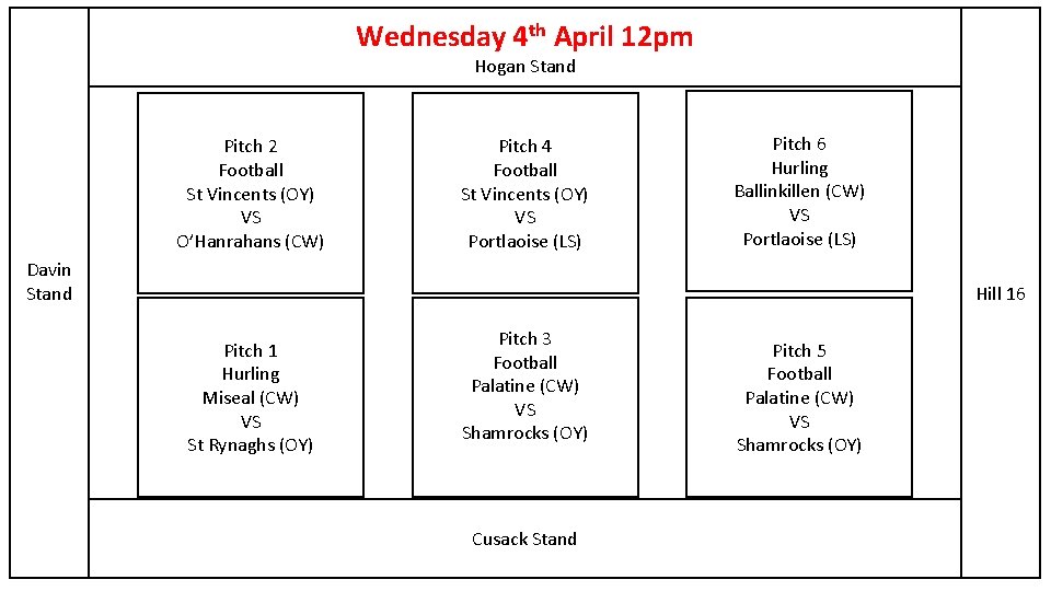 Wednesday 4 th April 12 pm Hogan Stand Pitch 2 Football St Vincents (OY)