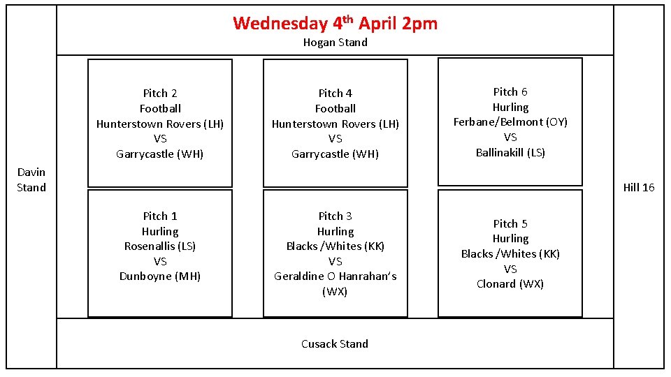 Wednesday 4 th April 2 pm Hogan Stand Pitch 2 Football Hunterstown Rovers (LH)