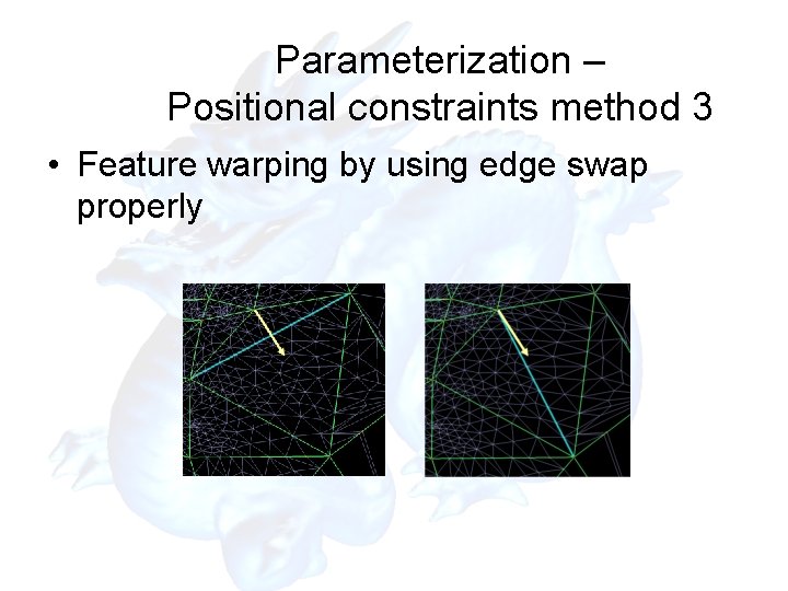 Parameterization – Positional constraints method 3 • Feature warping by using edge swap properly