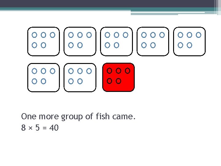 One more group of fish came. 8 × 5 = 40 
