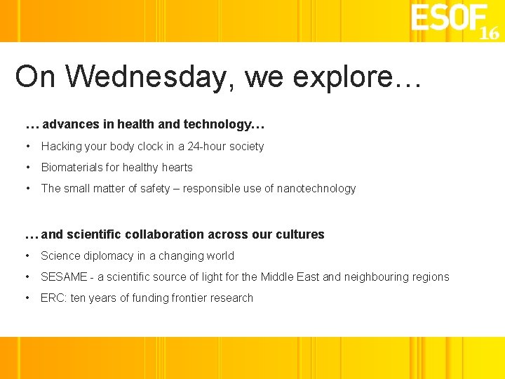 On Wednesday, we explore… … advances in health and technology… • Hacking your body