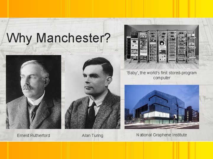 Why Manchester? ‘Baby’, the world's first stored-program computer Ernest Rutherford Alan Turing National Graphene
