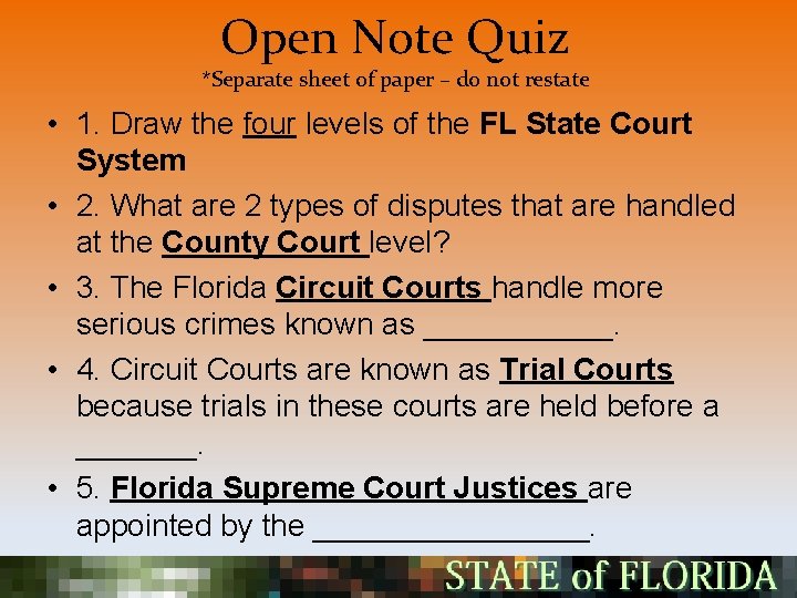 Open Note Quiz *Separate sheet of paper – do not restate • 1. Draw