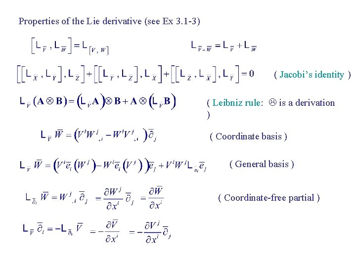 Properties of the Lie derivative (see Ex 3. 1 -3) ( Jacobi’s identity )