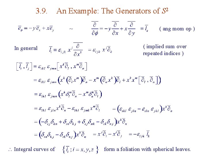 3. 9. An Example: The Generators of S 2 ~ In general Integral curves