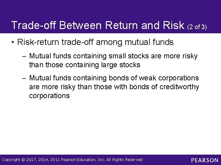 Trade-off Between Return and Risk (2 of 3) • Risk-return trade-off among mutual funds