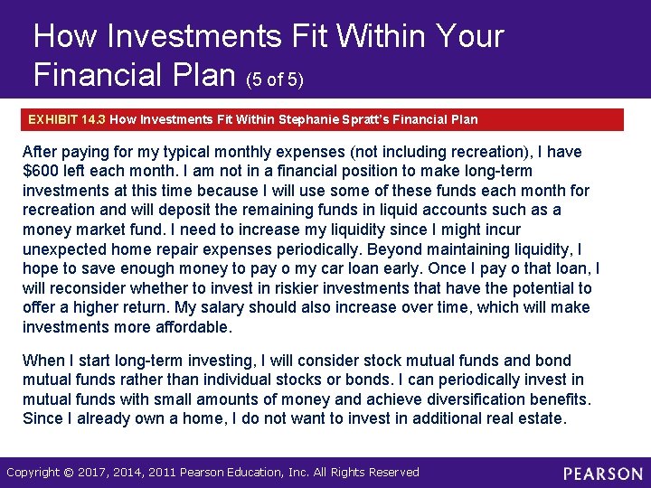 How Investments Fit Within Your Financial Plan (5 of 5) EXHIBIT 14. 3 How