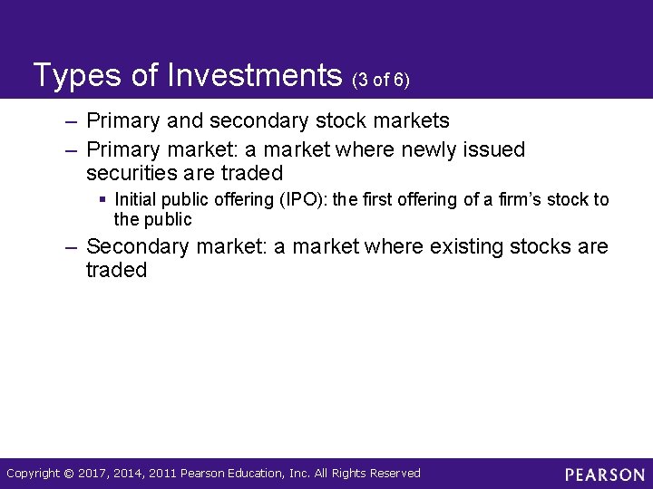 Types of Investments (3 of 6) – Primary and secondary stock markets – Primary