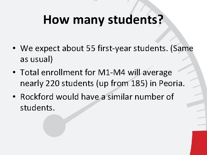 How many students? • We expect about 55 first-year students. (Same as usual) •