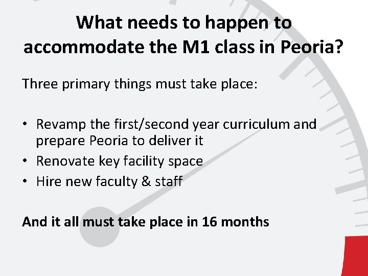 What needs to happen to accommodate the M 1 class in Peoria? Three primary
