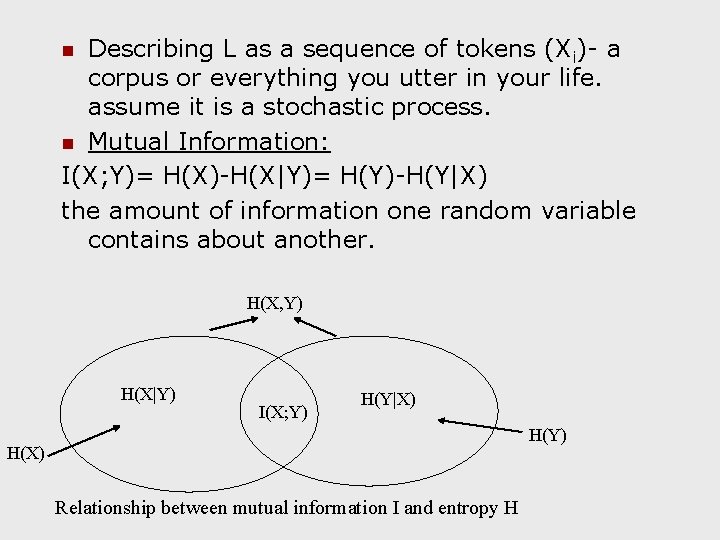 Describing L as a sequence of tokens (Xi)- a corpus or everything you utter