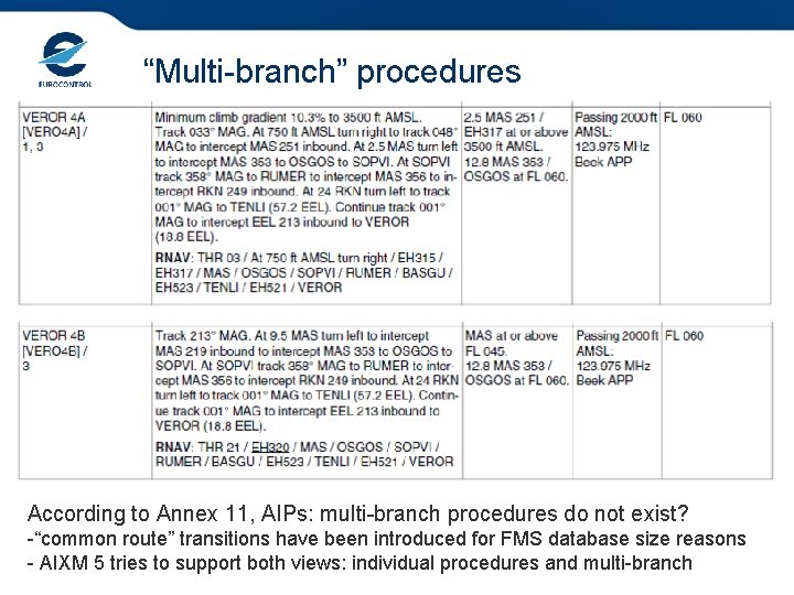 “Multi-branch” procedures According to Annex 11, AIPs: multi-branch procedures do not exist? -“common route”