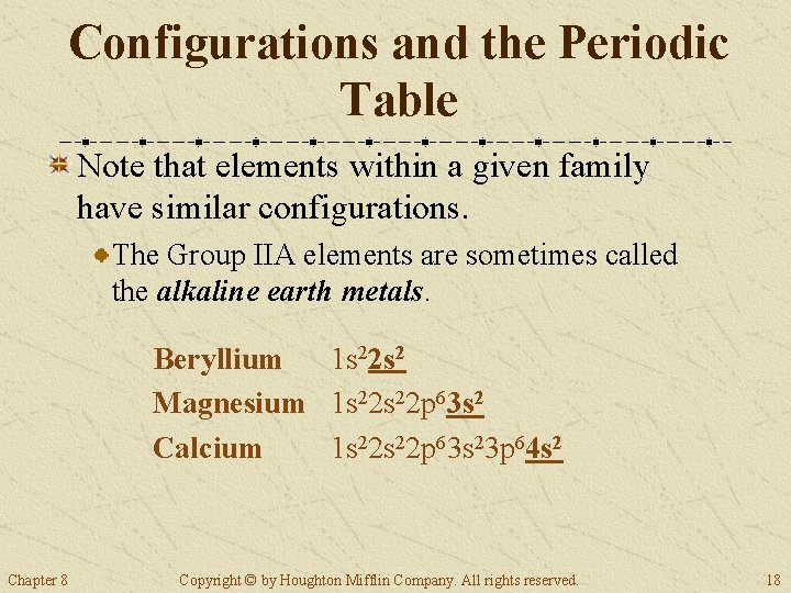 Configurations and the Periodic Table Note that elements within a given family have similar