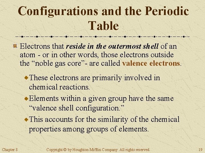 Configurations and the Periodic Table Electrons that reside in the outermost shell of an
