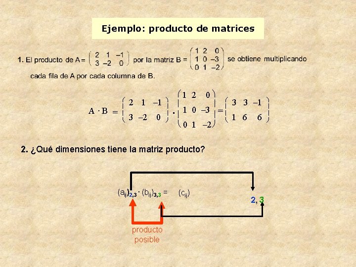 Ejemplo: producto de matrices A ·B = æ ç ç è 2 1 –