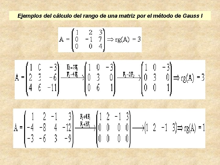 Ejemplos del cálculo del rango de una matriz por el método de Gauss I