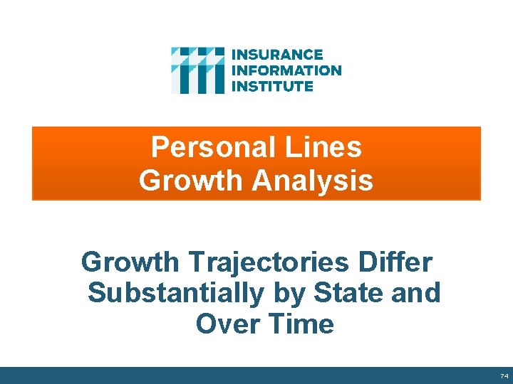 Personal Lines Growth Analysis Growth Trajectories Differ Substantially by State and Over Time 74