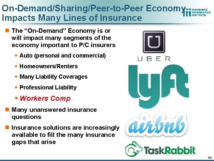 On-Demand/Sharing/Peer-to-Peer Economy Impacts Many Lines of Insurance n The “On-Demand” Economy is or will