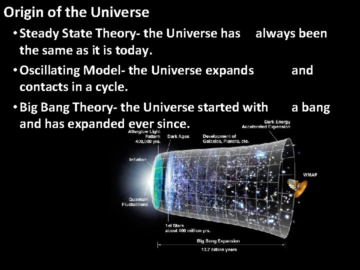 Origin of the Universe • Steady State Theory- the Universe has always been the