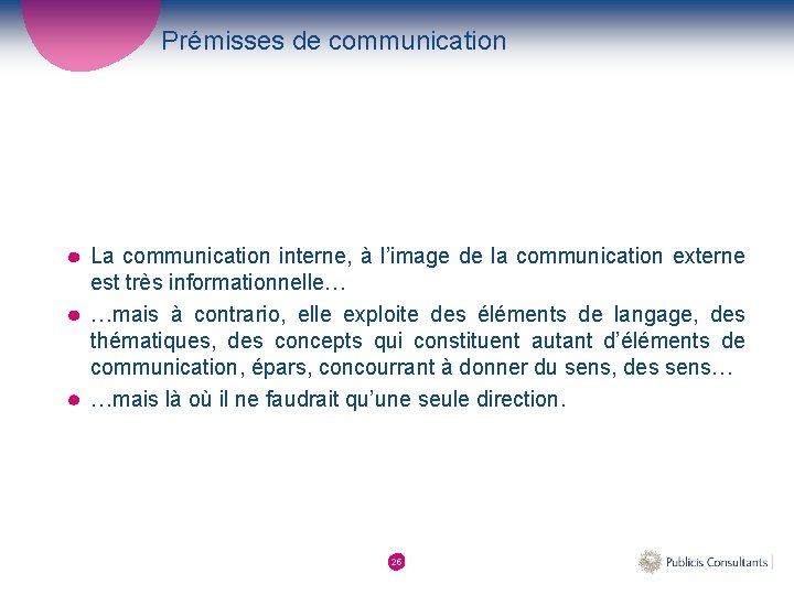 Prémisses de communication La communication interne, à l’image de la communication externe est très