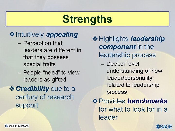 Strengths v Intuitively appealing – Perception that leaders are different in that they possess Strengths v Intuitively appealing – Perception that leaders are different in that they possess