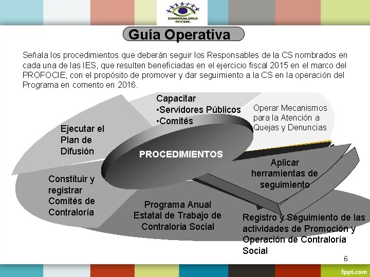 Guía Operativa Señala los procedimientos que deberán seguir los Responsables de la CS nombrados