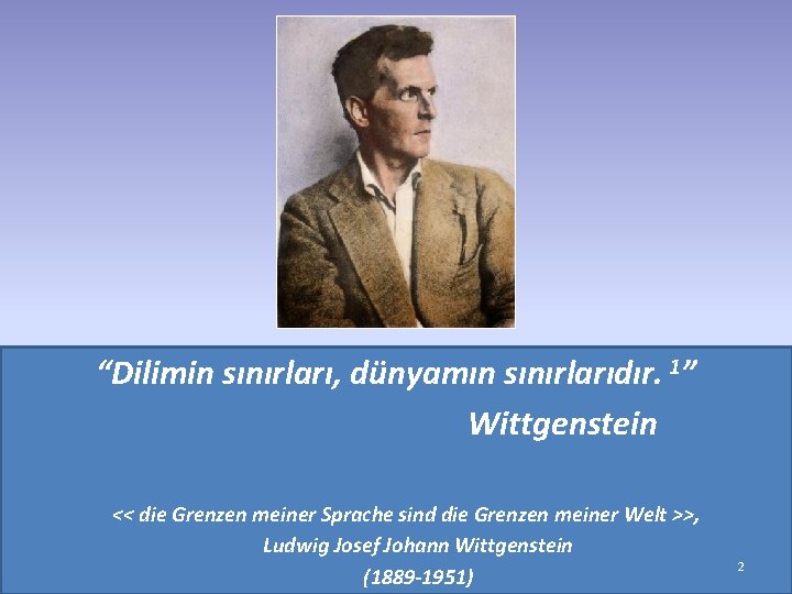 “Dilimin sınırları, dünyamın sınırlarıdır. 1” Wittgenstein << die Grenzen meiner Sprache sind die Grenzen