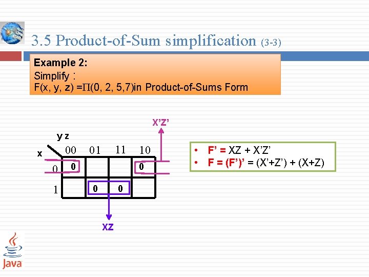 3. 5 Product-of-Sum simplification (3 -3) Example 2: Simplify : F(x, y, z) =