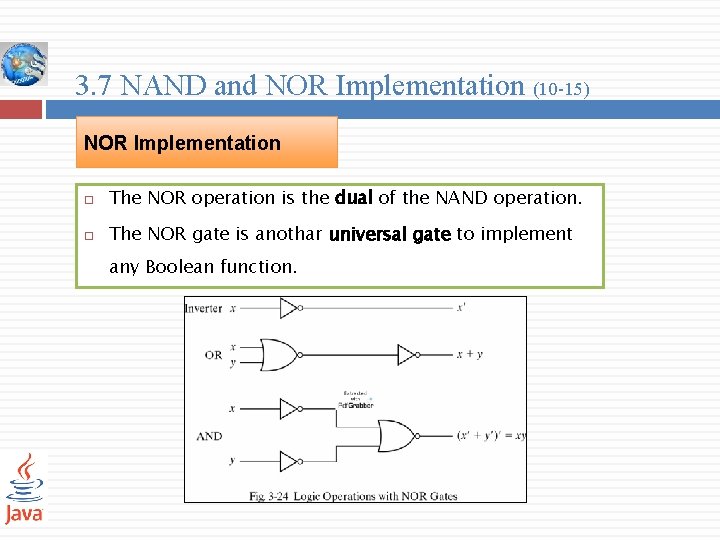 3. 7 NAND and NOR Implementation (10 -15) NOR Implementation The NOR operation is