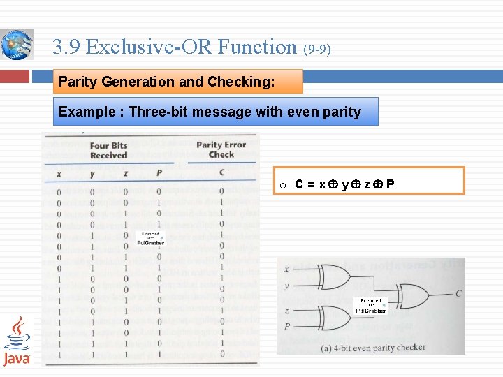 3. 9 Exclusive-OR Function (9 -9) Parity Generation and Checking: Example : Three-bit message