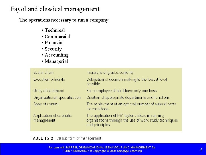 Fayol and classical management The operations necessary to run a company: • Technical •