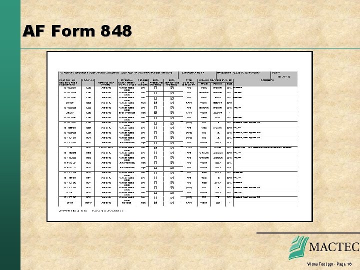 AF Form 848 Water. Tool. ppt - Page 16 