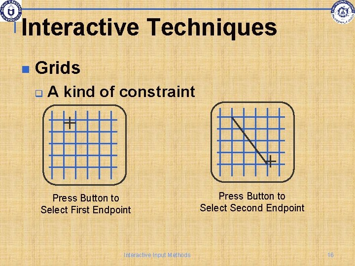 Interactive Techniques Grids q A kind of constraint Press Button to Select First Endpoint