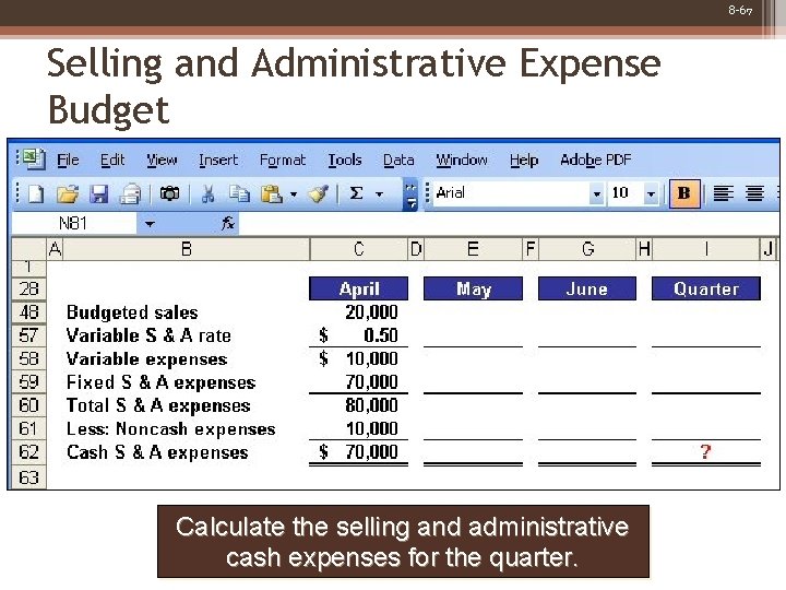 8 -67 Selling and Administrative Expense Budget Calculate the selling and administrative cash expenses