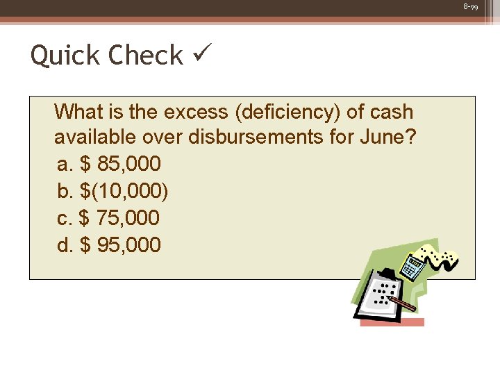 8 -79 Quick Check What is the excess (deficiency) of cash available over disbursements