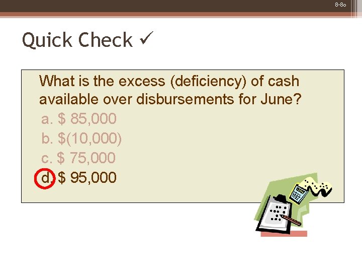 8 -80 Quick Check What is the excess (deficiency) of cash available over disbursements