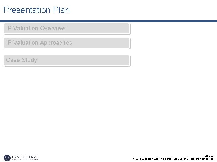 Presentation Plan IP Valuation Overview IP Valuation Approaches Case Study Slide 28 © 2010