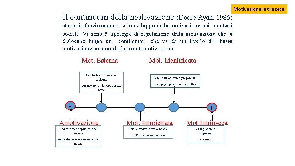 Il continuum della motivazione (Deci e Ryan, 1985) studia il funzionamento e lo sviluppo