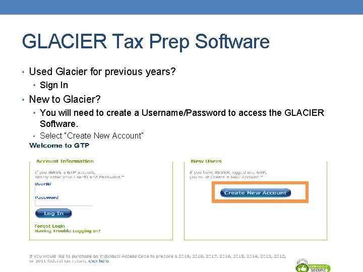 GLACIER Tax Prep Software • Used Glacier for previous years? • Sign In •
