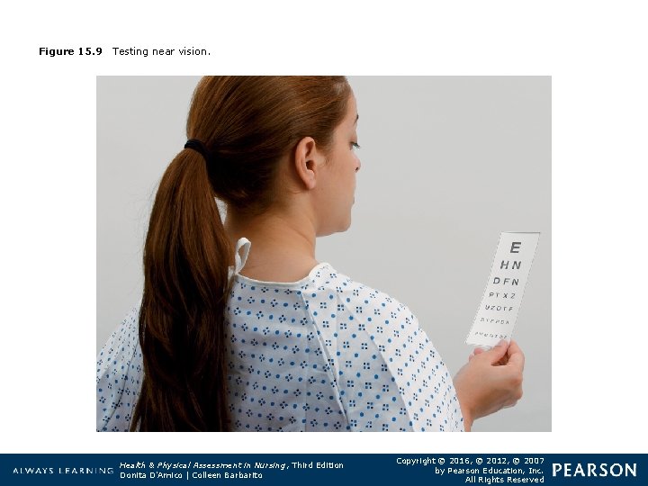 Figure 15. 9 Testing near vision. Health & Physical Assessment in Nursing, Third Edition