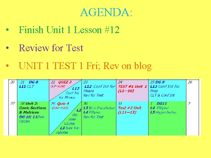 AGENDA: • Finish Unit 1 Lesson #12 • Review for Test • UNIT 1