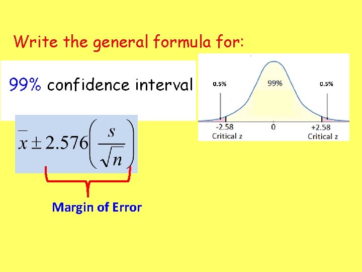 Write the general formula for: Margin of Error 