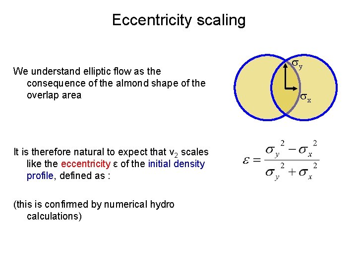 Eccentricity scaling We understand elliptic flow as the consequence of the almond shape of