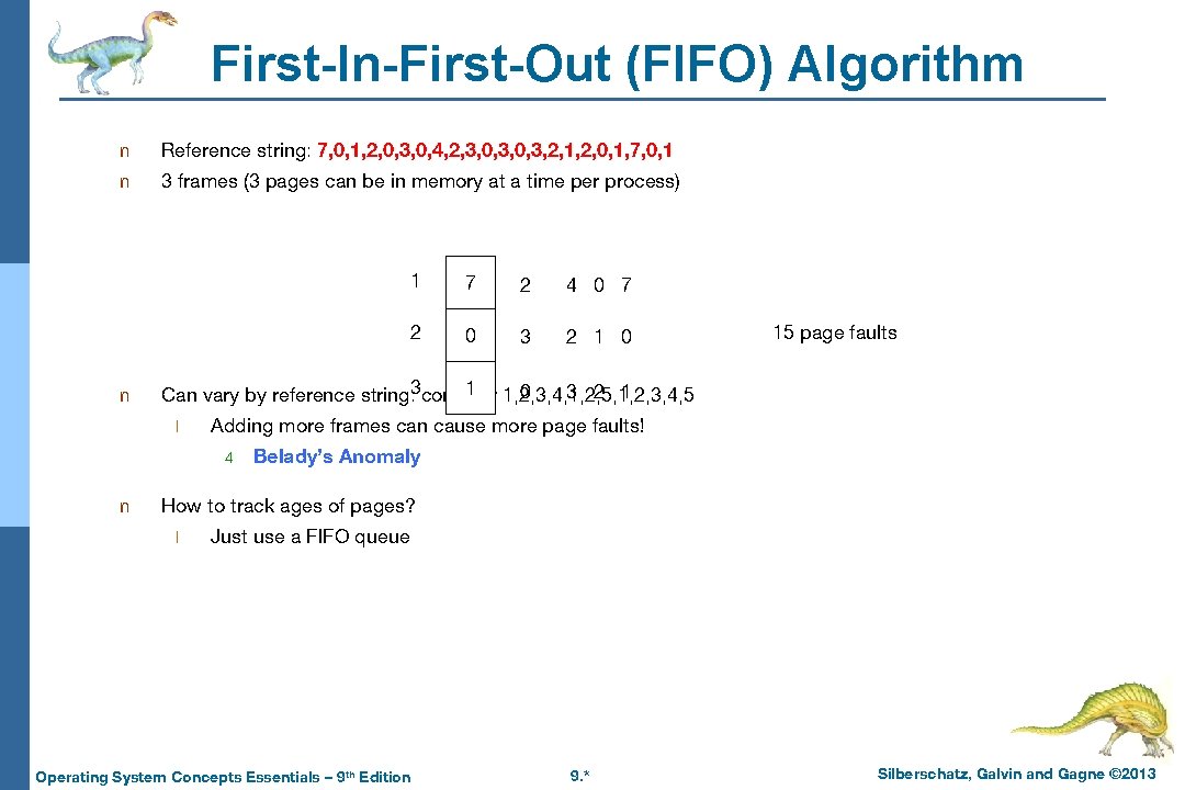 First-In-First-Out (FIFO) Algorithm n Reference string: 7, 0, 1, 2, 0, 3, 0, 4,