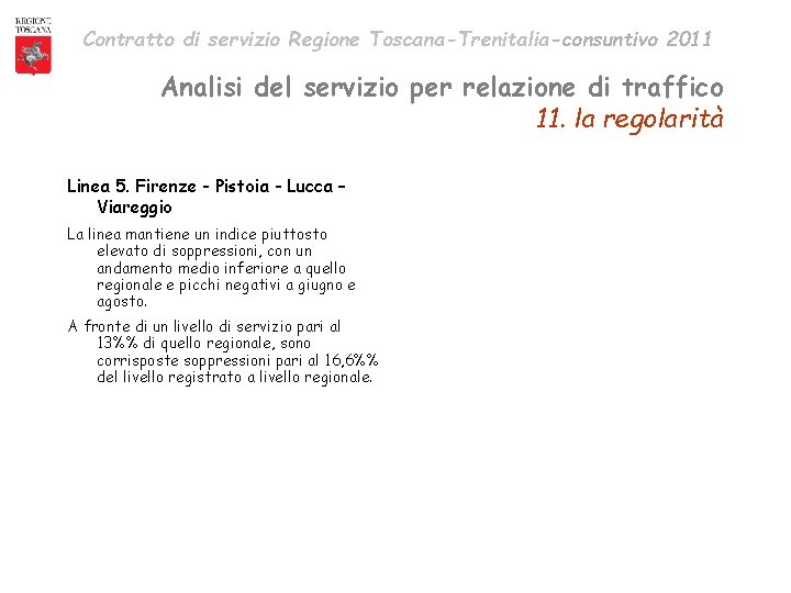 Contratto di servizio Regione Toscana-Trenitalia-consuntivo 2011 Analisi del servizio per relazione di traffico 11.